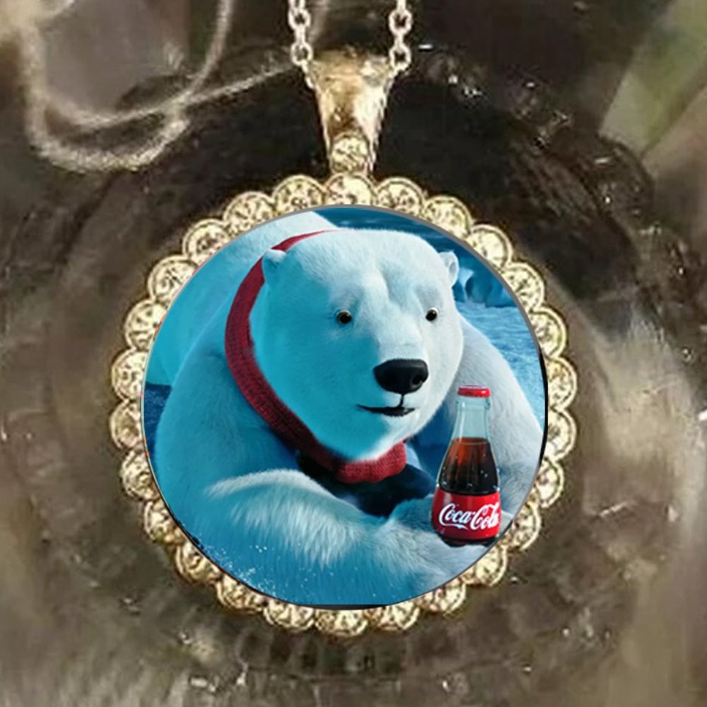 Coca Cola polar bear Coke Bling rhinestones 925 silver necklace Gift